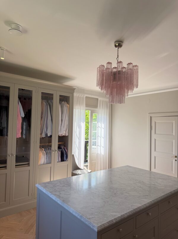 Medium Pink Murano Glass Chandelier Tubular – Mid-Century Italian design