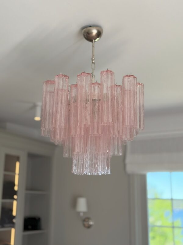 Medium Pink Murano Glass Chandelier Tubular for lounges and dining areas