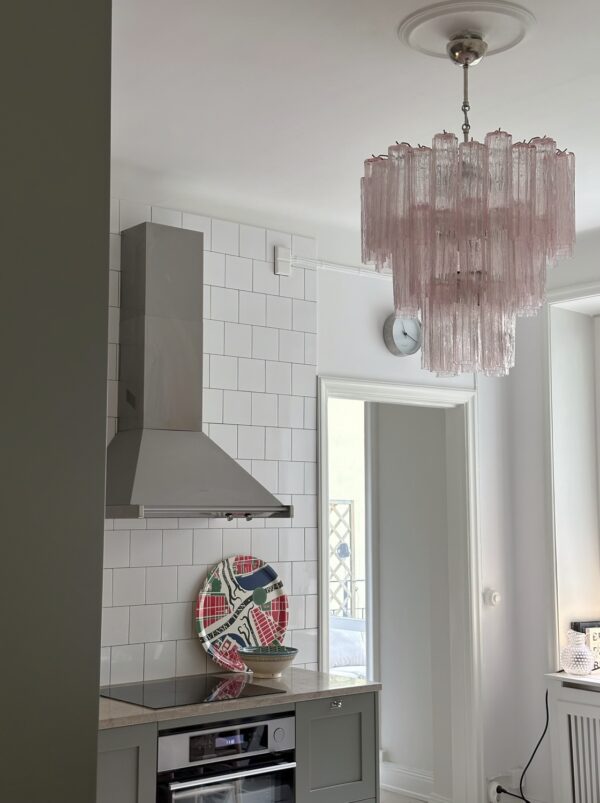 Large Pink Murano Glass Chandelier Tubular – Mid-Century Italian lighting