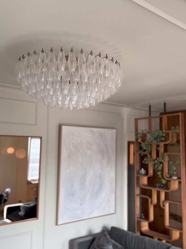 Large Transparent Murano Glass Chandelier Poliedri – Mid-Century Italian lighting