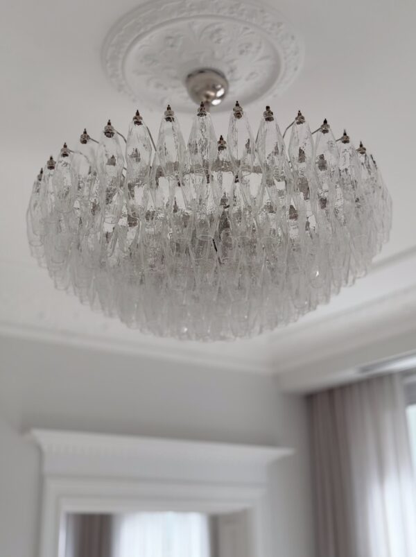 Large Transparent Murano Glass Chandelier Poliedri with 181 prisms