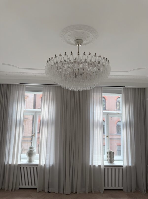 Large Transparent Murano Glass Chandelier Poliedri for dining rooms and statement interiors