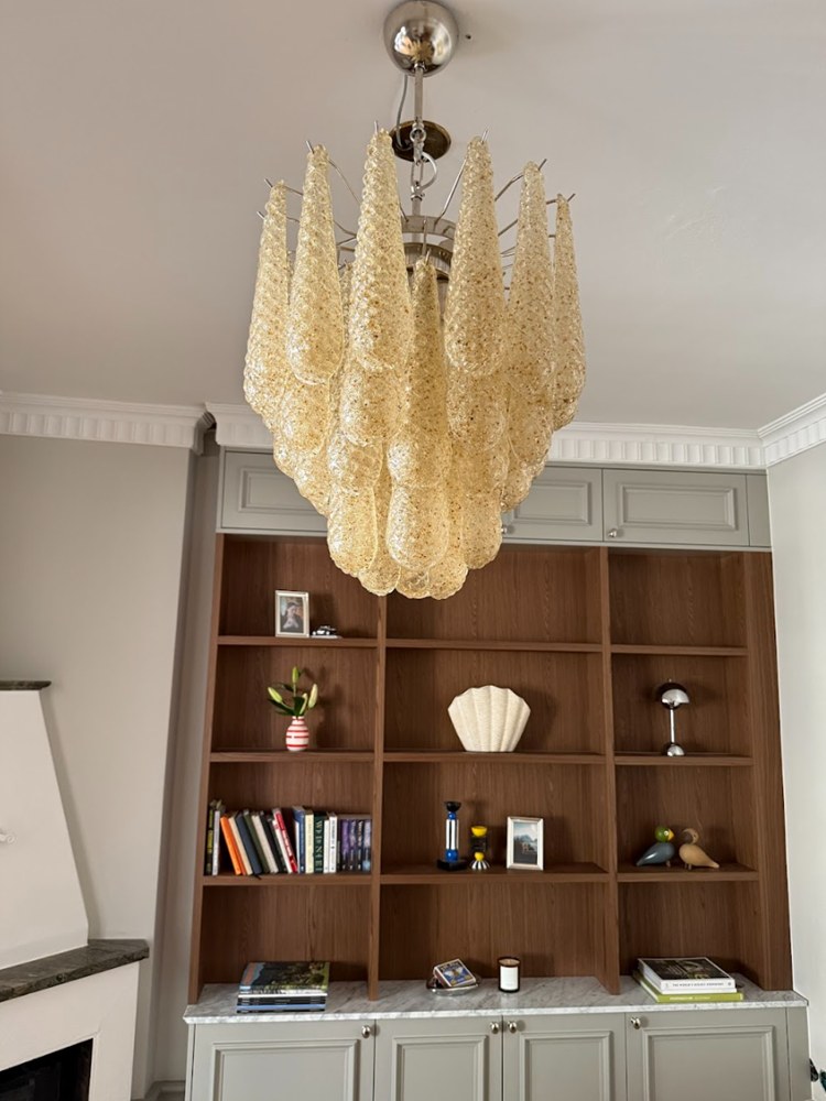 Handblown Murano Drops Chandelier – 75 Glass Drops in a Stockholm home