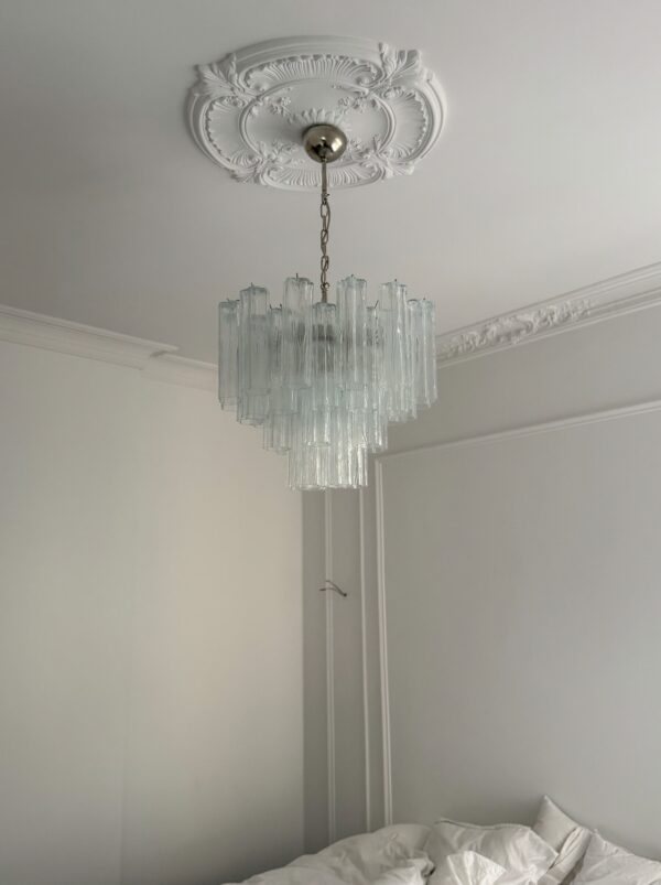 Medium Transparent Murano Glass Chandelier Tubular – handcrafted in Italy