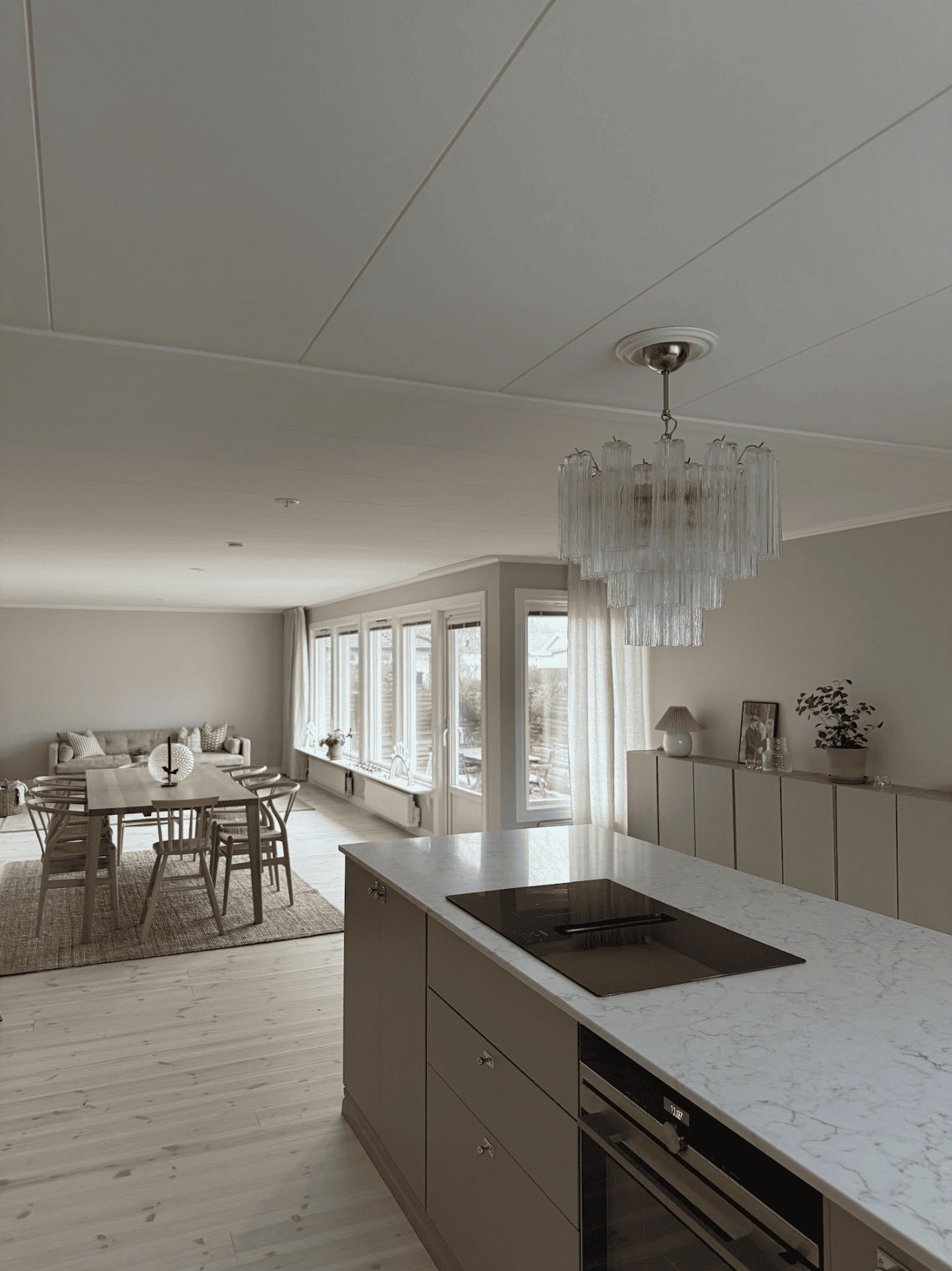 Handblown Murano Tubular Chandelier – 36 Glass Prisms in a Stockholm home