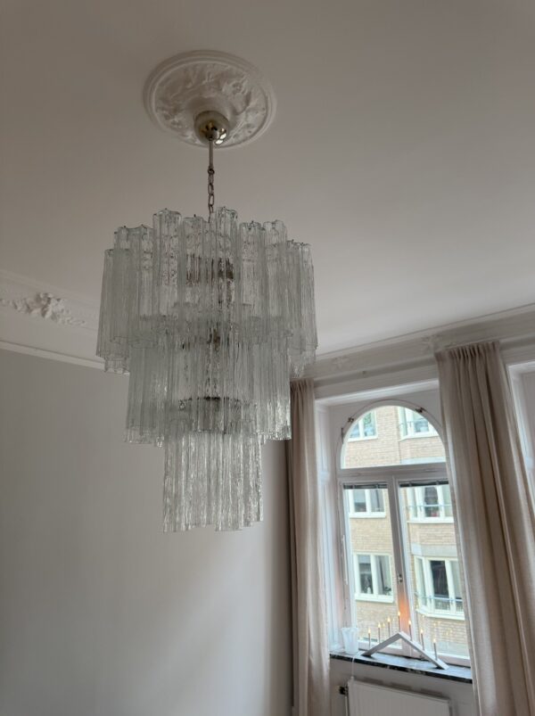 Large Transparent Murano Glass Chandelier Tubular – handcrafted in Murano Italy