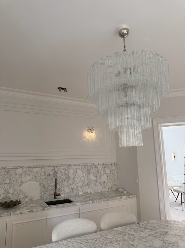 XL Transparent Murano Glass Chandelier Tubular – handcrafted in Murano Italy