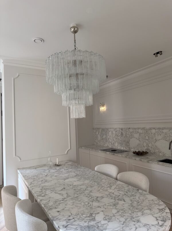 XL Transparent Murano Glass Chandelier Tubular – Mid-Century Italian design