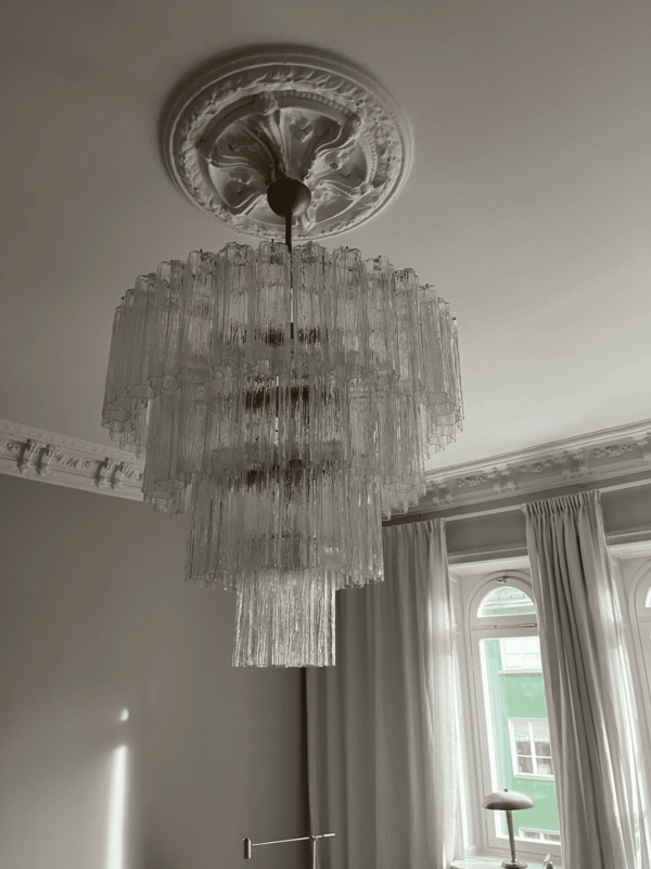 XL Transparent Murano Glass Chandelier Tubular – Mid-Century Italian design
