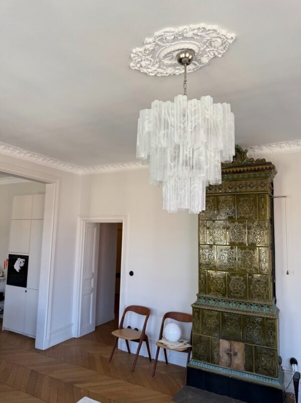 Handblown Murano Tubular Chandelier – 30 Glass Prisms in a Stockholm home