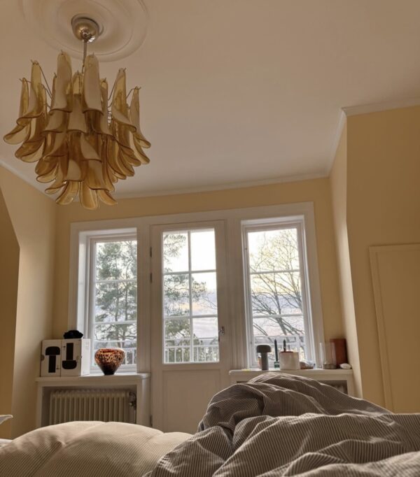 Hand-blown Amber Murano chandelier with 36 glass elements