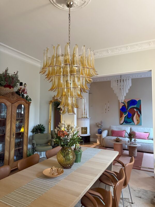 Hand-blown Amber Murano chandelier with 75 glass elements – XXL size