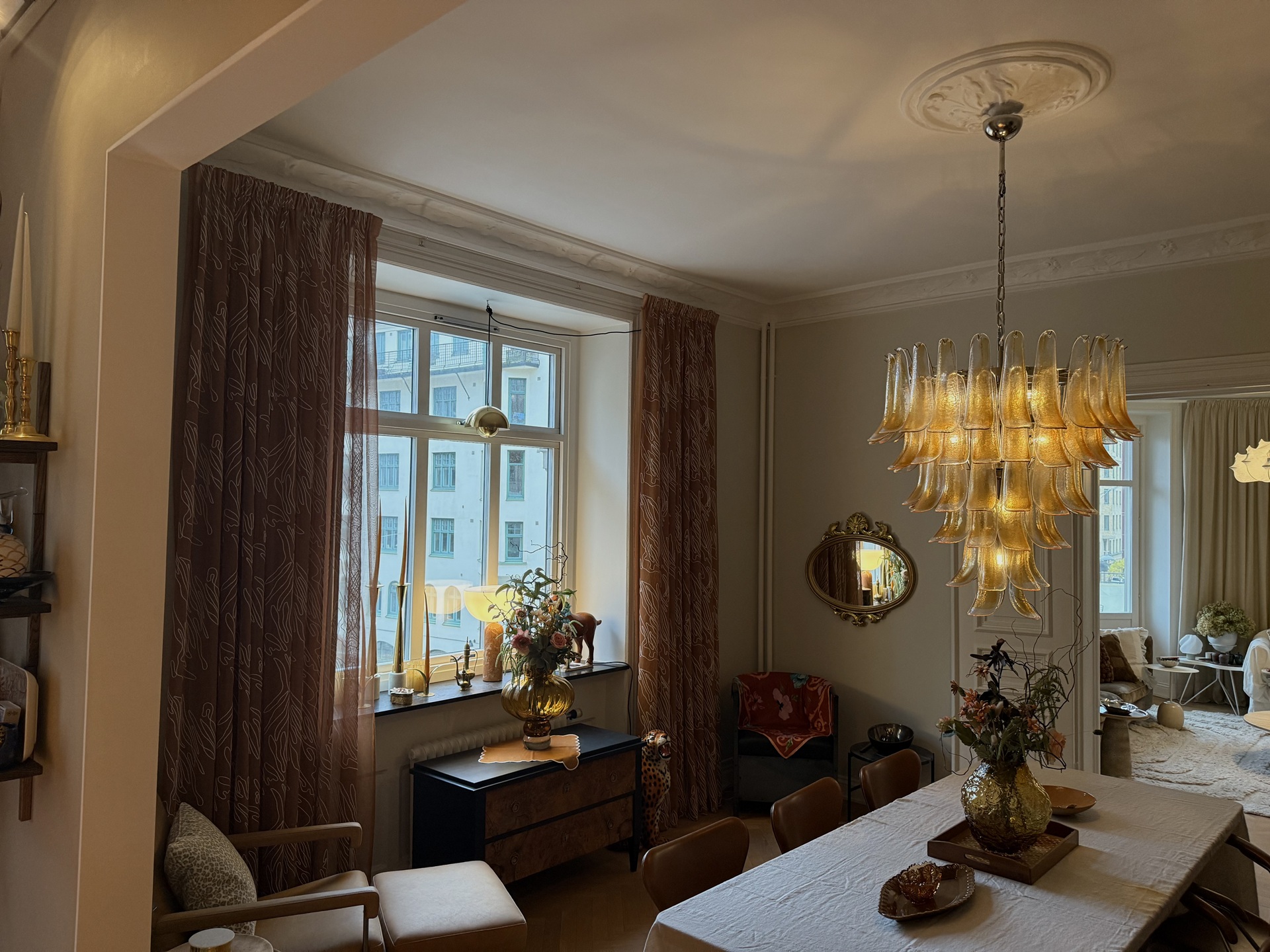 Amber Murano Petal Chandelier – 53 Glass Petals — handblown Murano glass, made in Italy