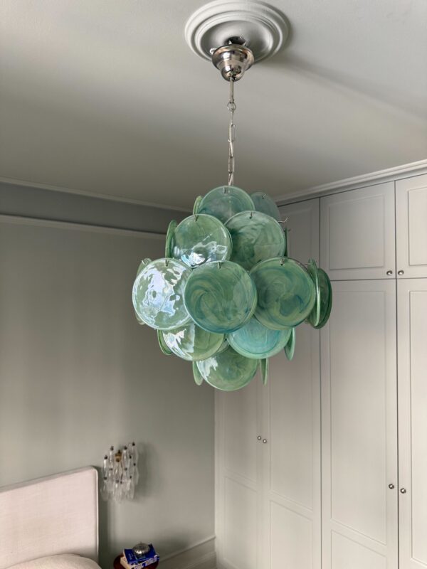 Green Murano Disks Chandelier – 36 Glass Discs — handblown Murano glass, made in Italy