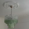 Handblown Murano Tubular Chandelier – 36 Glass Prisms in green transparent glass