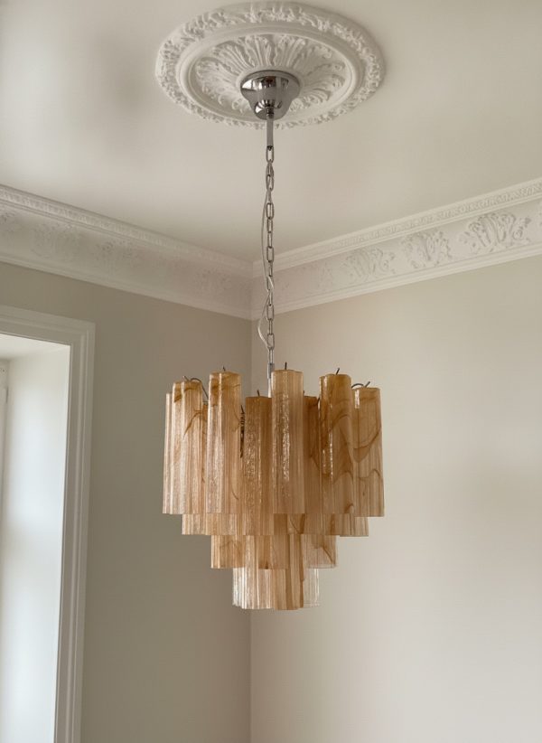 Handblown Murano Tubular Chandelier – 36 Glass Prisms in hazel glass