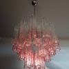 Handblown Murano Tubular Chandelier – 36 Glass Prisms in shaded pink glass