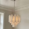 Matte White Murano Tubular Chandelier – 36 Glass Prisms — handblown Murano glass, made to order in Italy