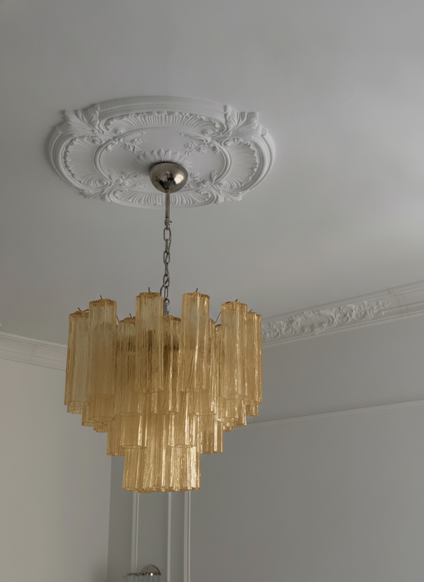 Handblown Murano Tubular Chandelier – 36 Glass Prisms in honey glass