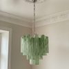 Handblown Murano Tubular Chandelier – 36 Glass Prisms in green glass