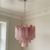Handblown Murano Tubular Chandelier – 36 Glass Prisms in pink glass