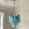Handblown Murano Tubular Chandelier – 36 Glass Prisms in blue glass