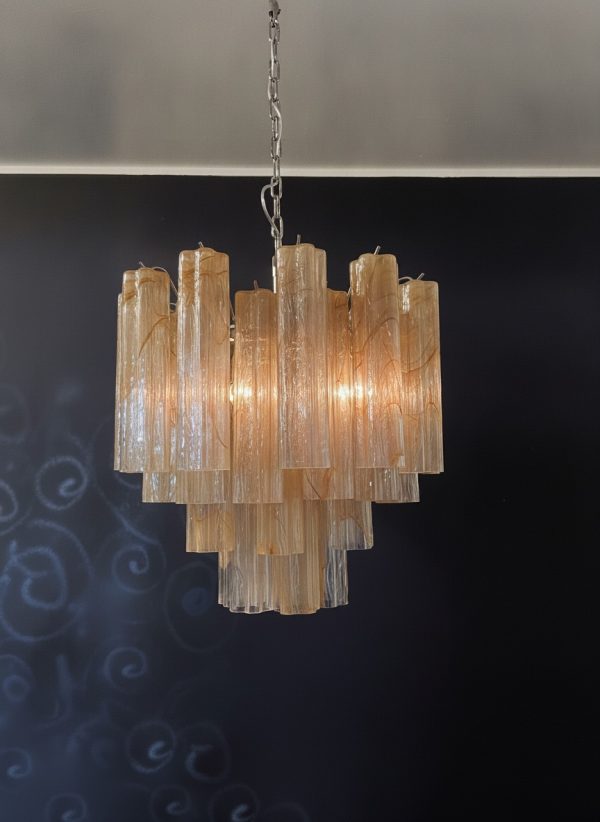 Handblown Murano Tubular Chandelier – 36 Glass Prisms in beige glass