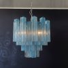 Handblown Murano Tubular Chandelier – 36 Glass Prisms in blue glass
