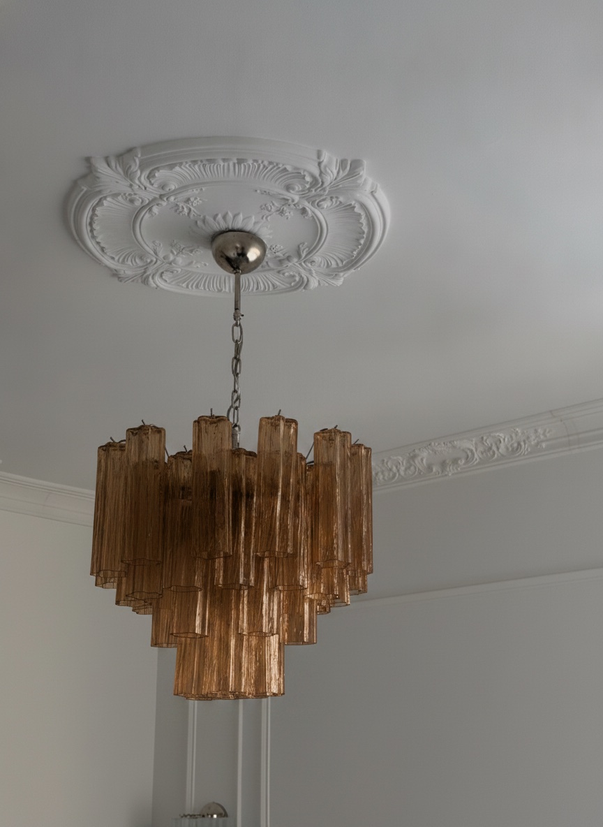 Handblown Murano Tubular Chandelier – 36 Glass Prisms in tobacco glass