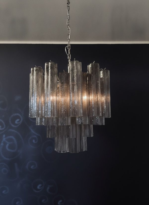 Handblown Murano Tubular Chandelier – 36 Glass Prisms in smoked glass