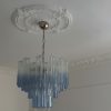 Shaded blue Murano tubular chandelier, blue fading to clear