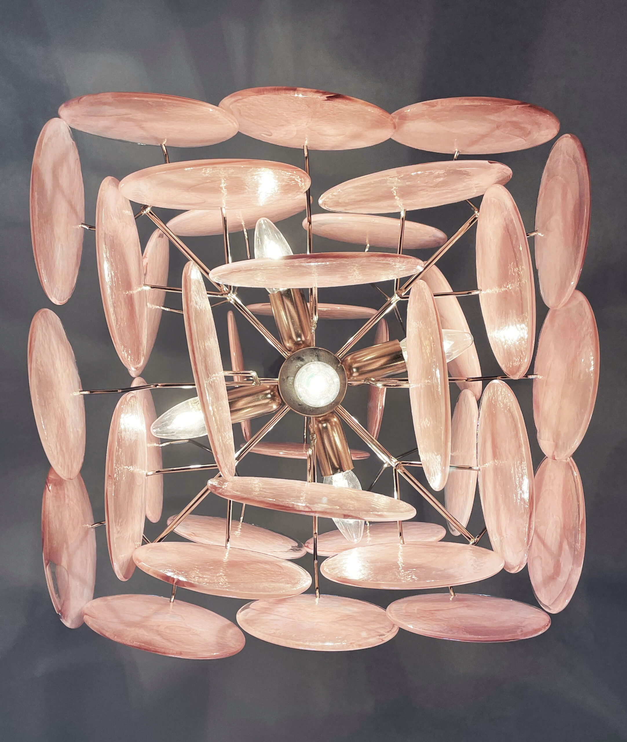 Pink Murano Disks Chandelier – 36 Glass Discs