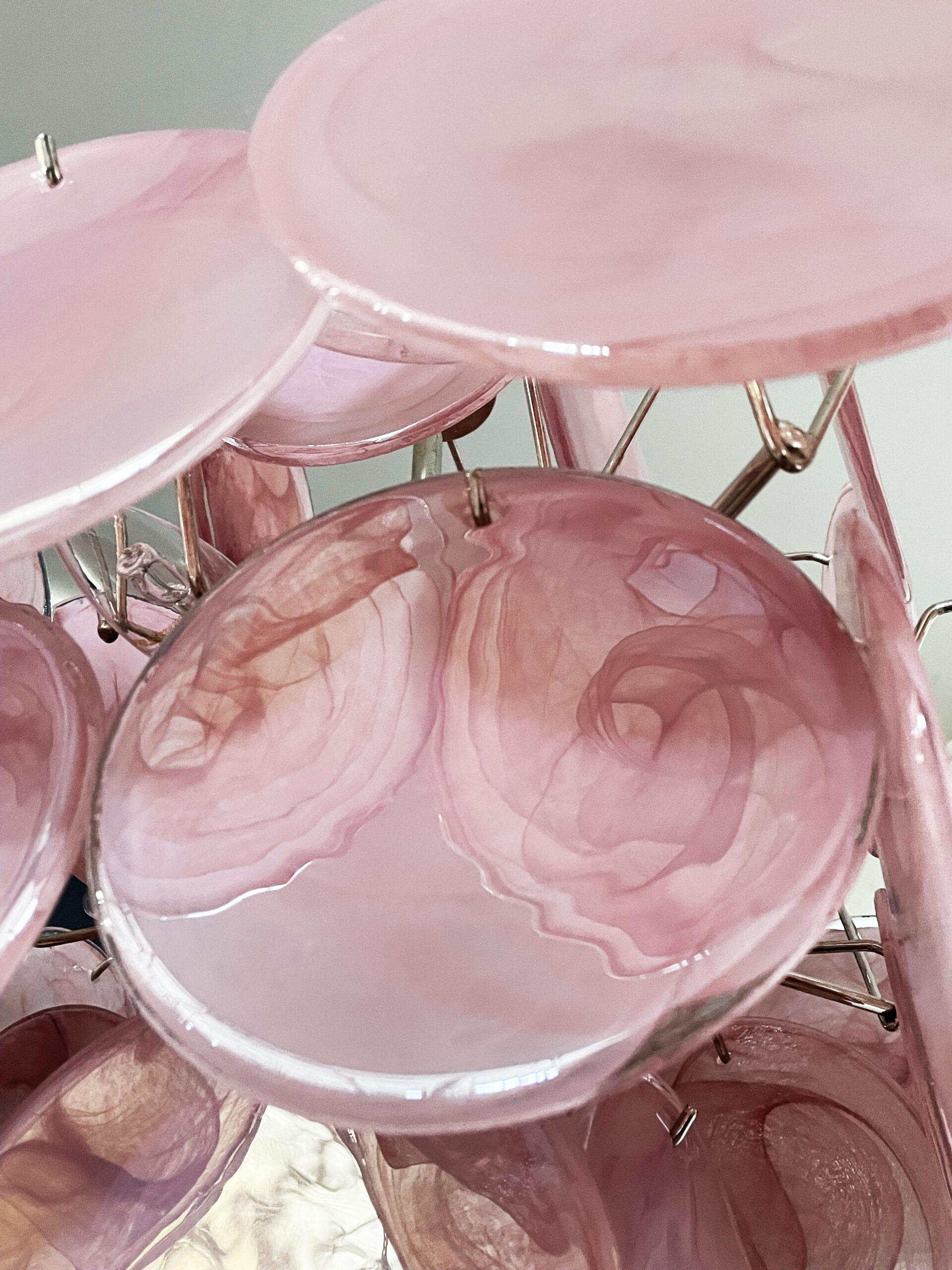 Pink Murano Disks Chandelier – 36 Glass Discs