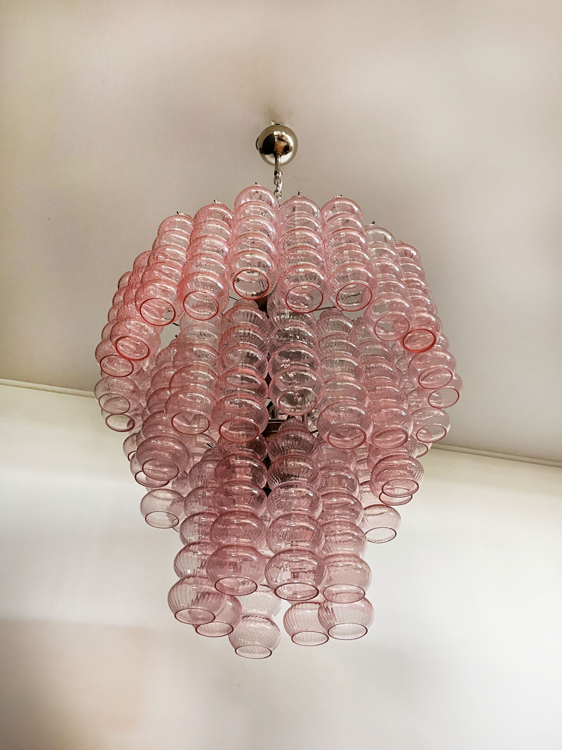 Pink Murano Tubular Chandelier – 48 Glass Prisms