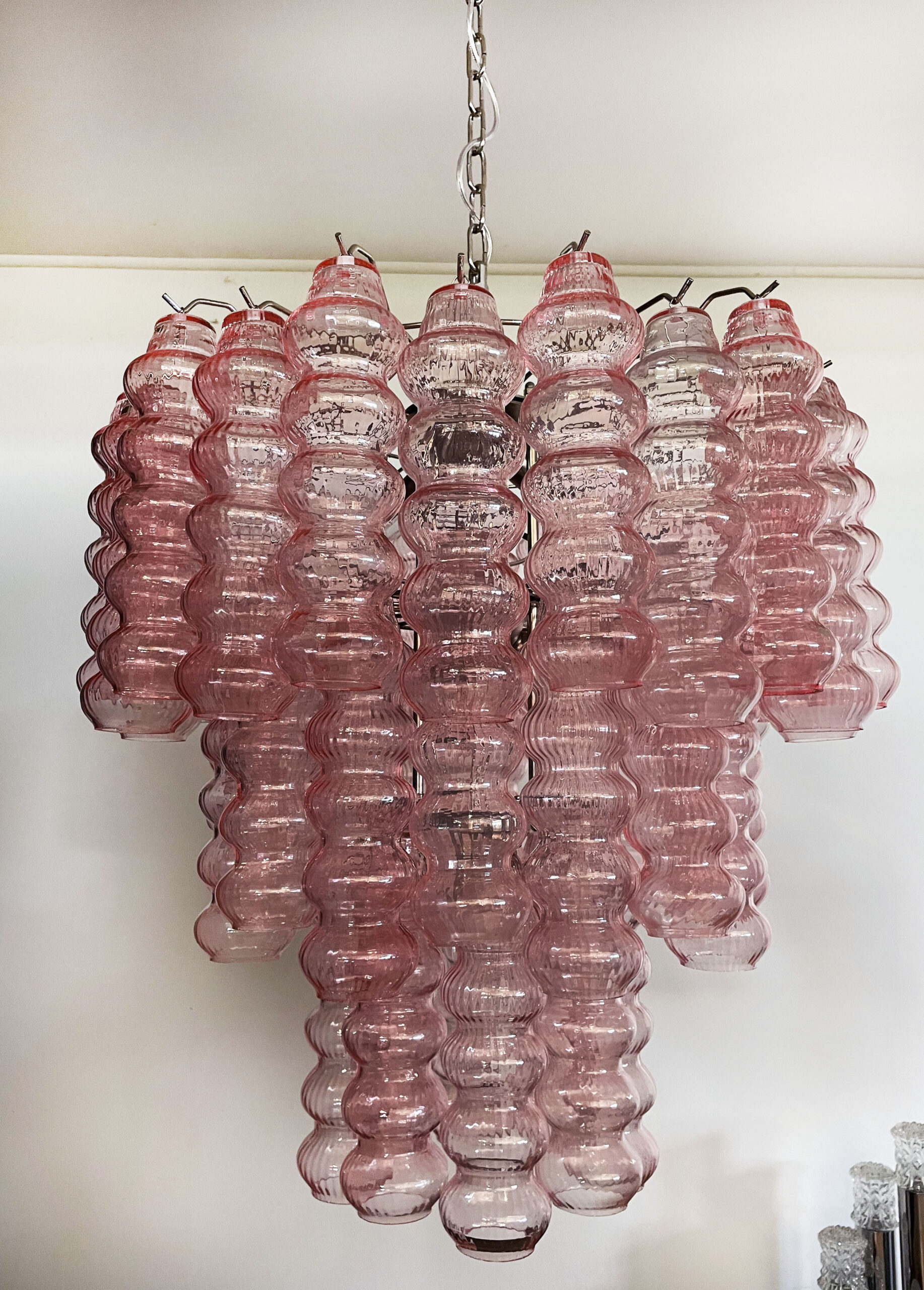 Pink Murano Tubular Chandelier – 48 Glass Prisms