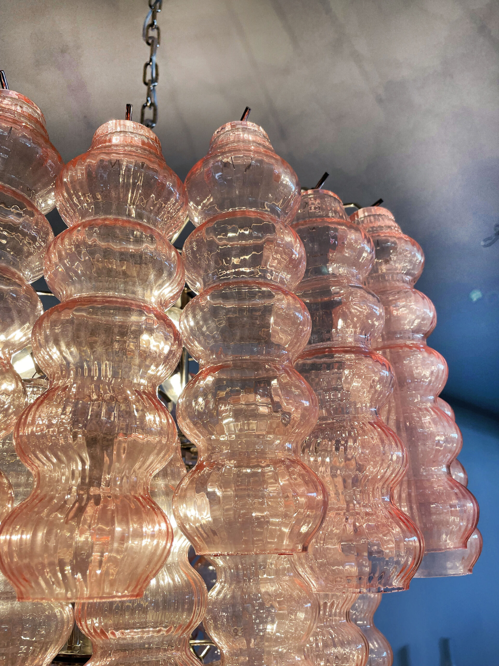 Pink Murano Tubular Chandelier – 48 Glass Prisms