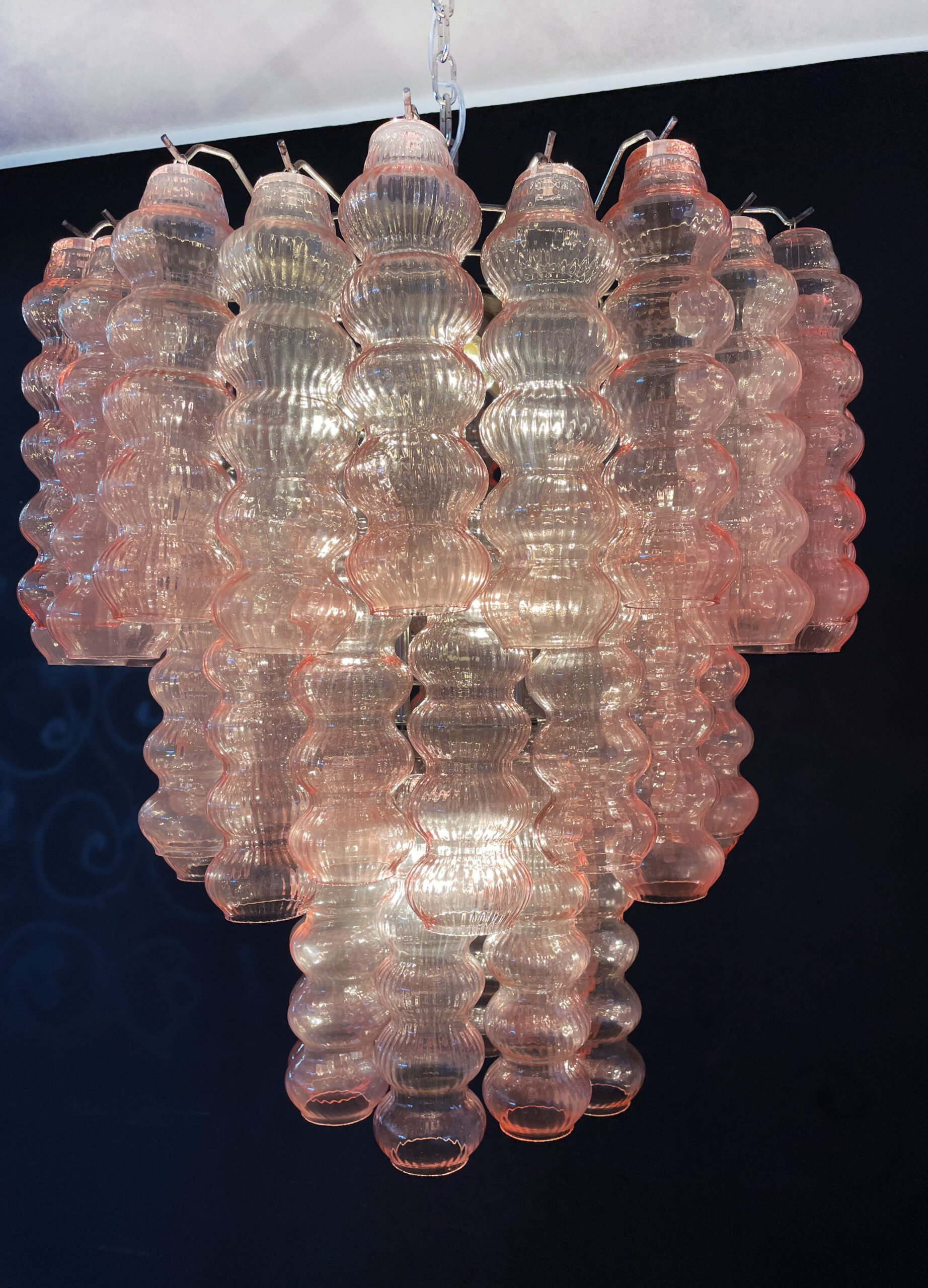 Pink Murano Tubular Chandelier – 48 Glass Prisms