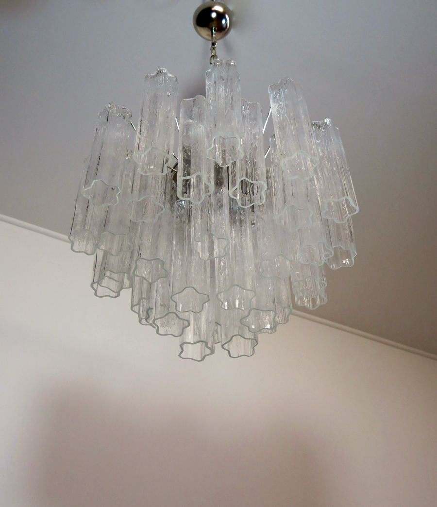 Transparent Murano Tubular Chandelier – 36 Glass Prisms