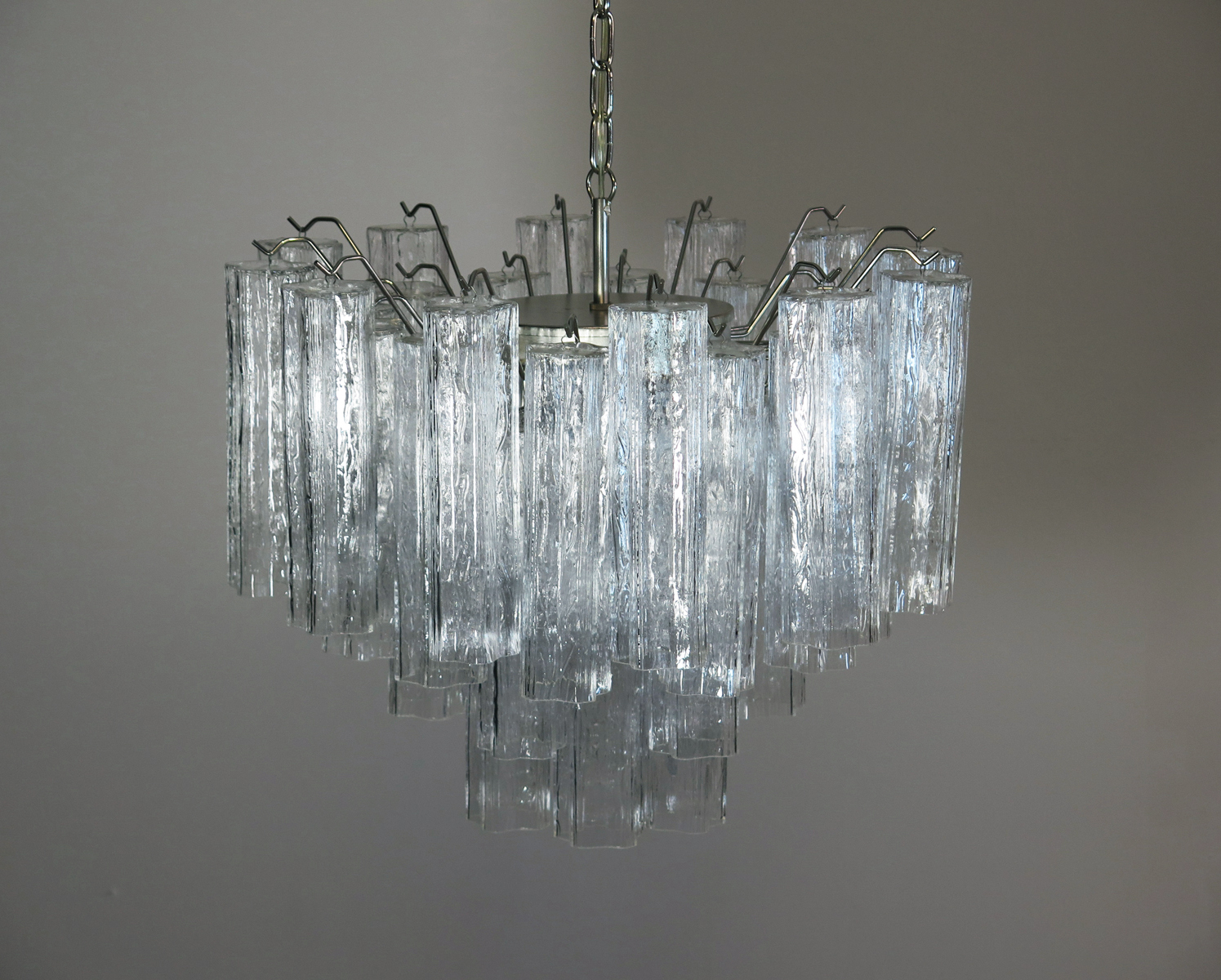 Transparent Murano Tubular Chandelier – 36 Glass Prisms