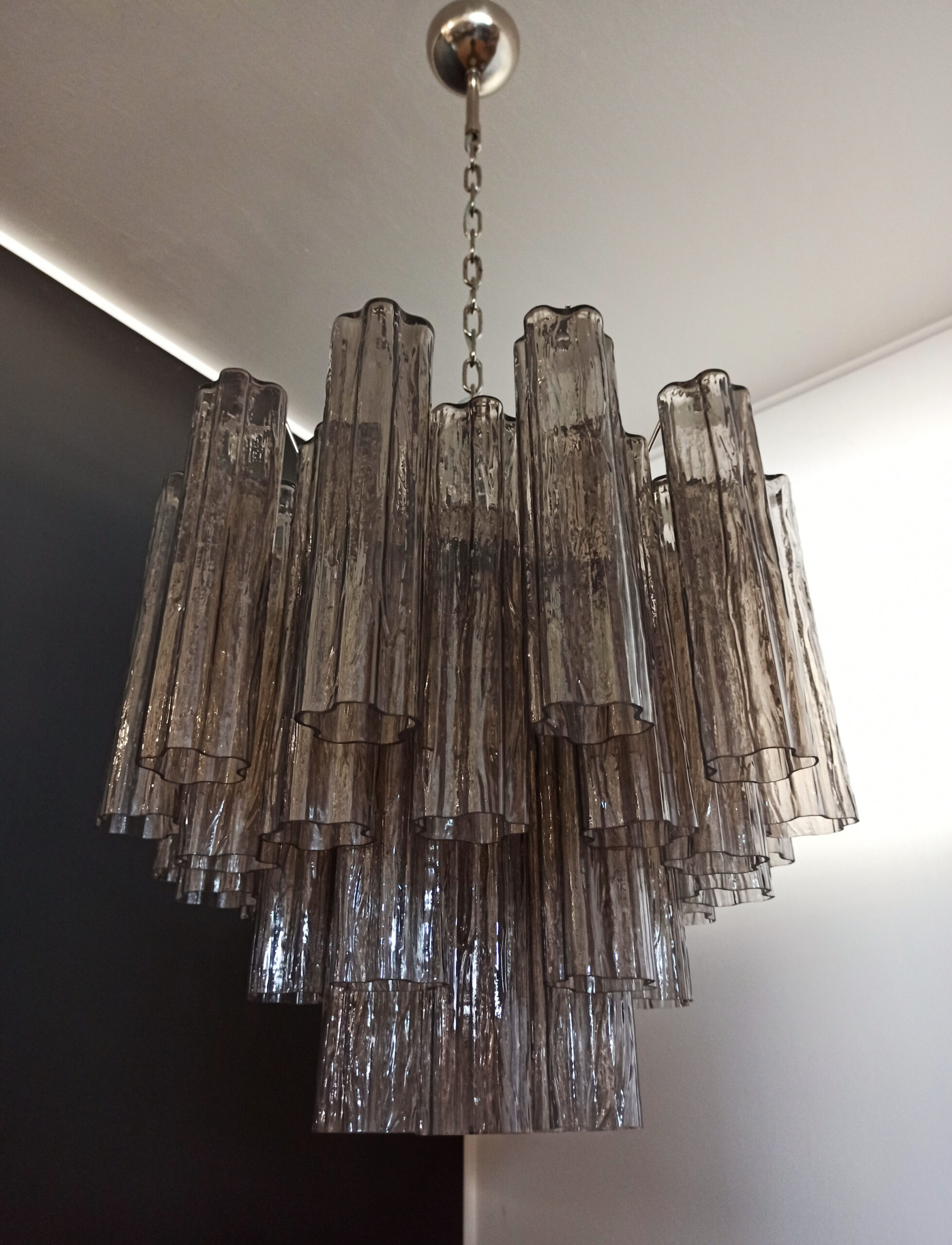 Smoked Murano Tubular Chandelier – 36 Glass Prisms