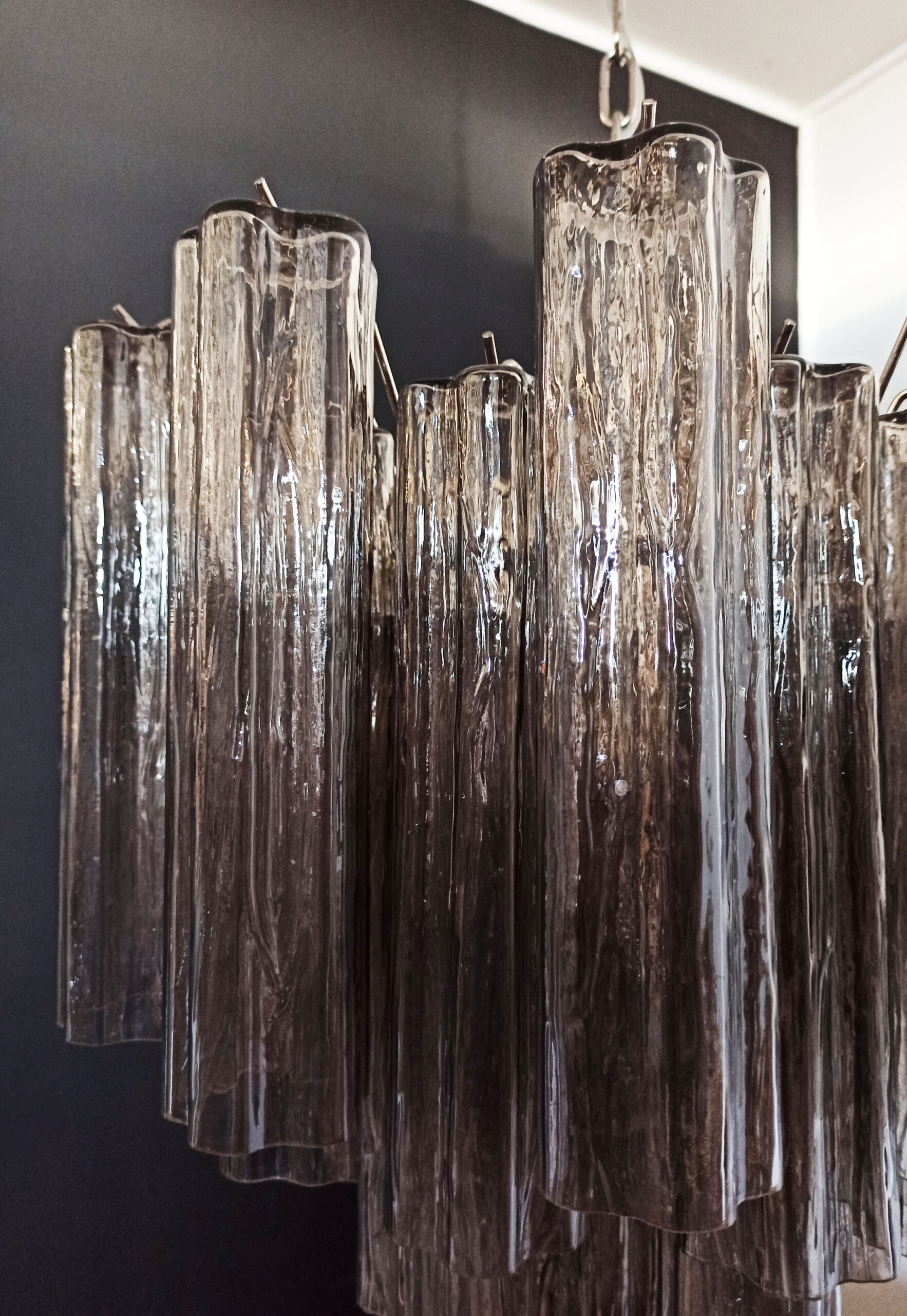 Smoked Murano Tubular Chandelier – 36 Glass Prisms