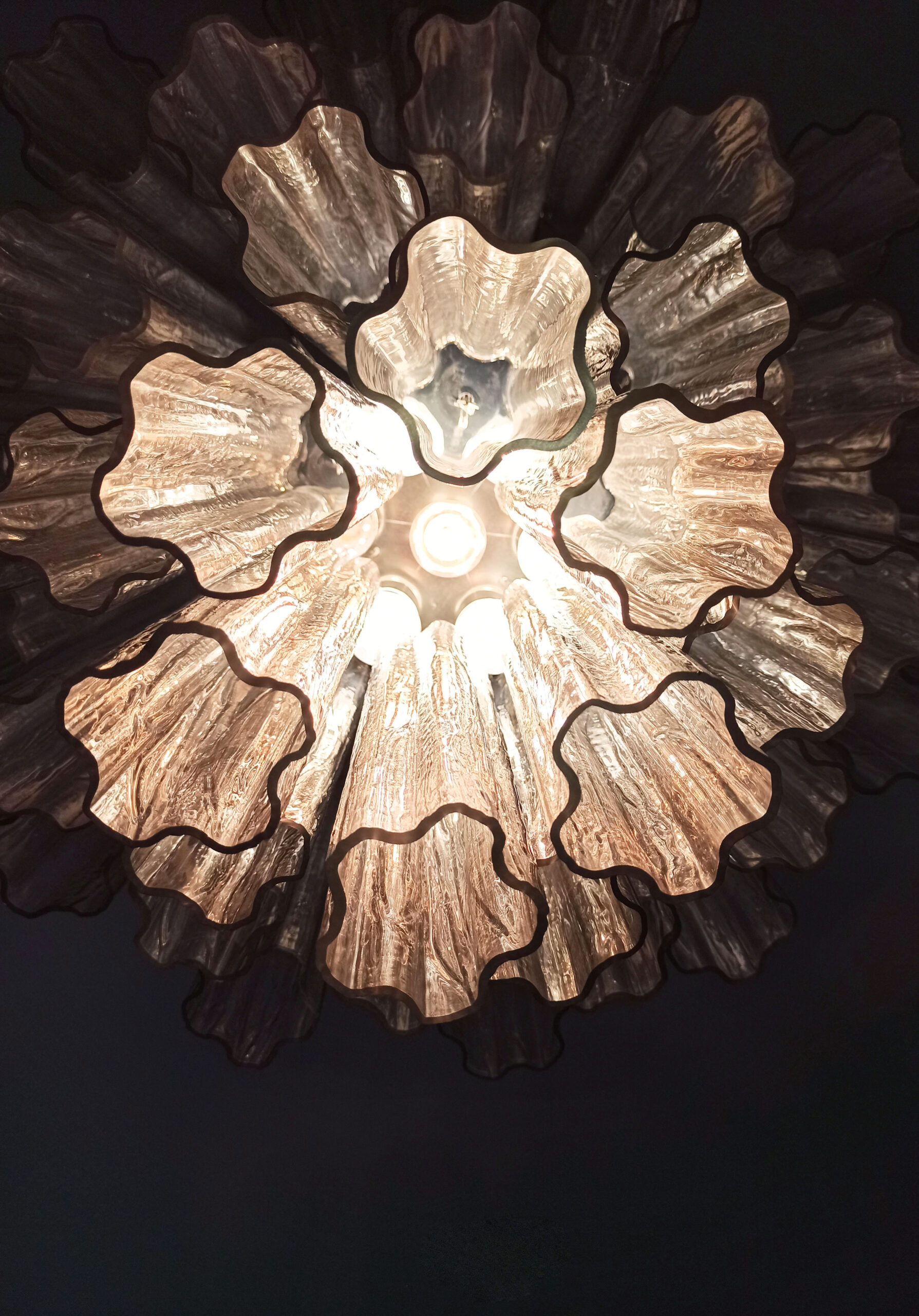 Smoked Murano Tubular Chandelier – 36 Glass Prisms