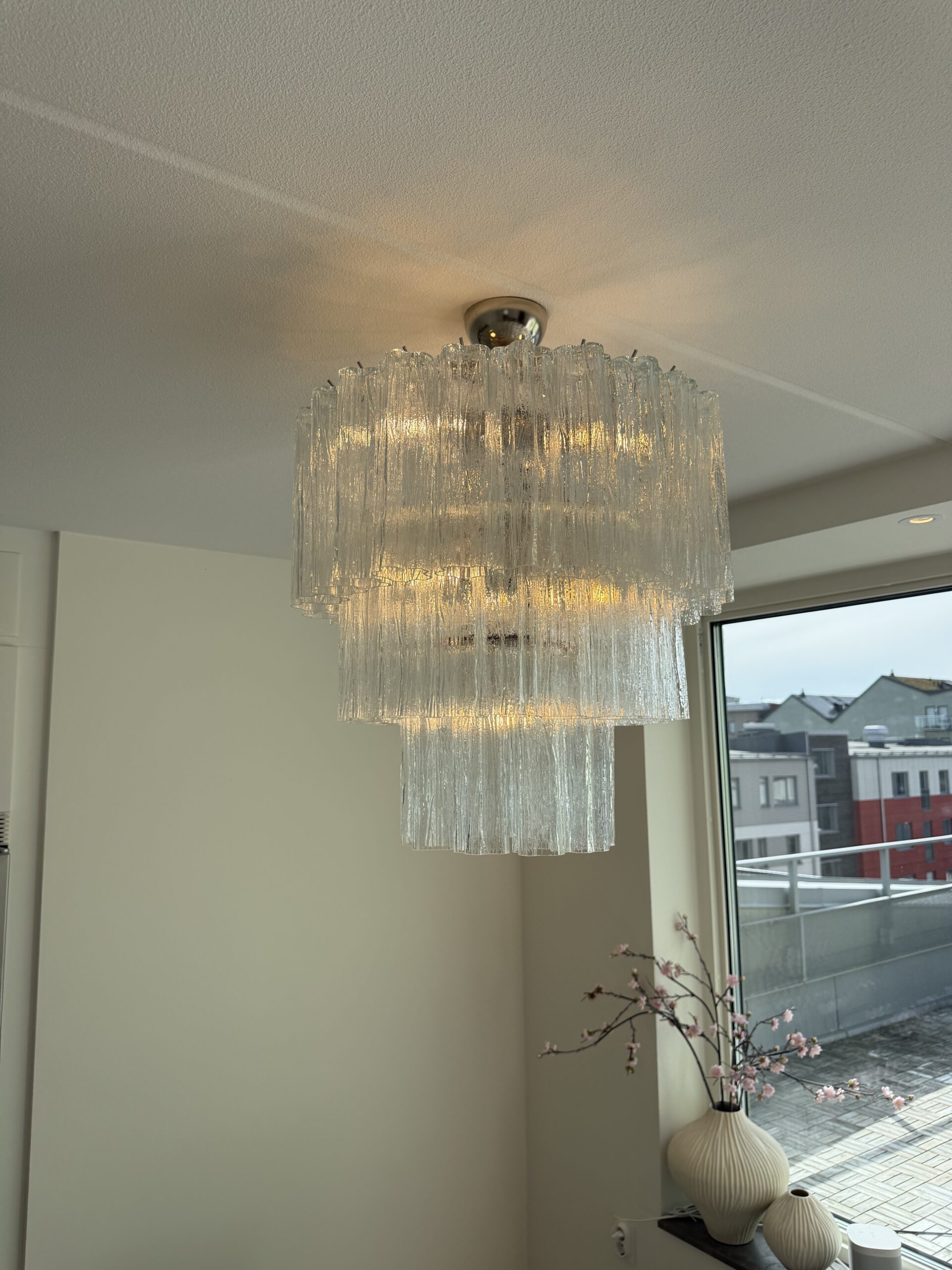 Transparent Murano Tubular Chandelier – 52 Glass Prisms in handblown Italian glass