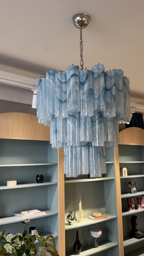 Blue Alabaster Murano Tubular Chandelier – 48 Glass Prisms — additional view