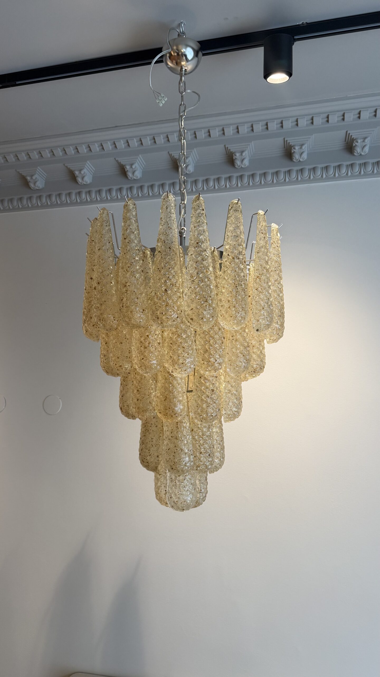 Amber Murano Drops Chandelier – 52 Glass Drops in handblown Italian glass