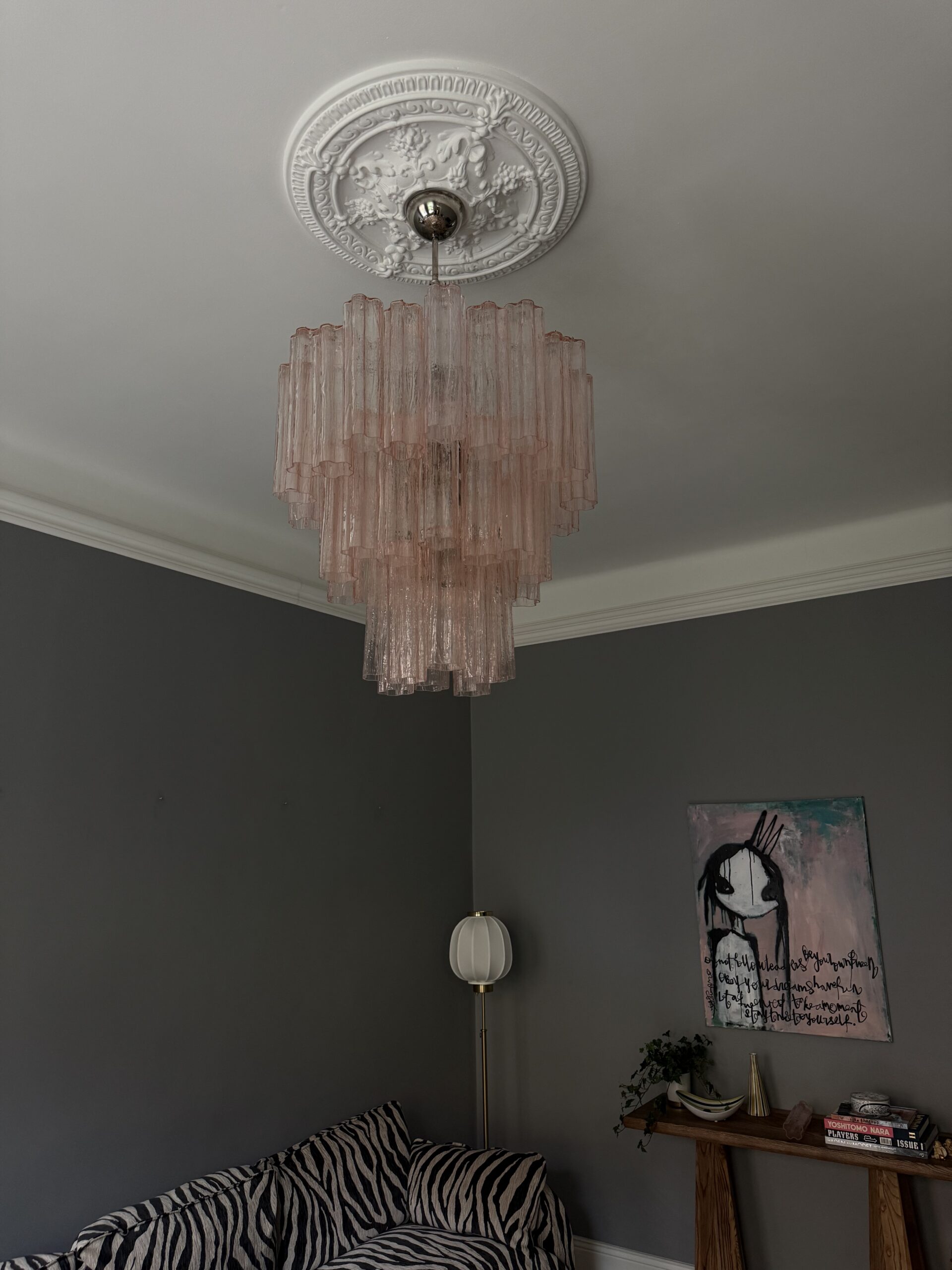 Pink Murano Tubular Chandelier – 48 Glass Prisms — additional view