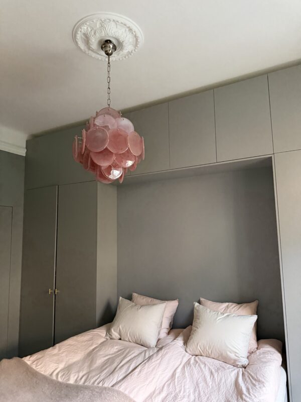 Pink Murano Disks Chandelier – 36 Glass Discs in handblown Italian glass