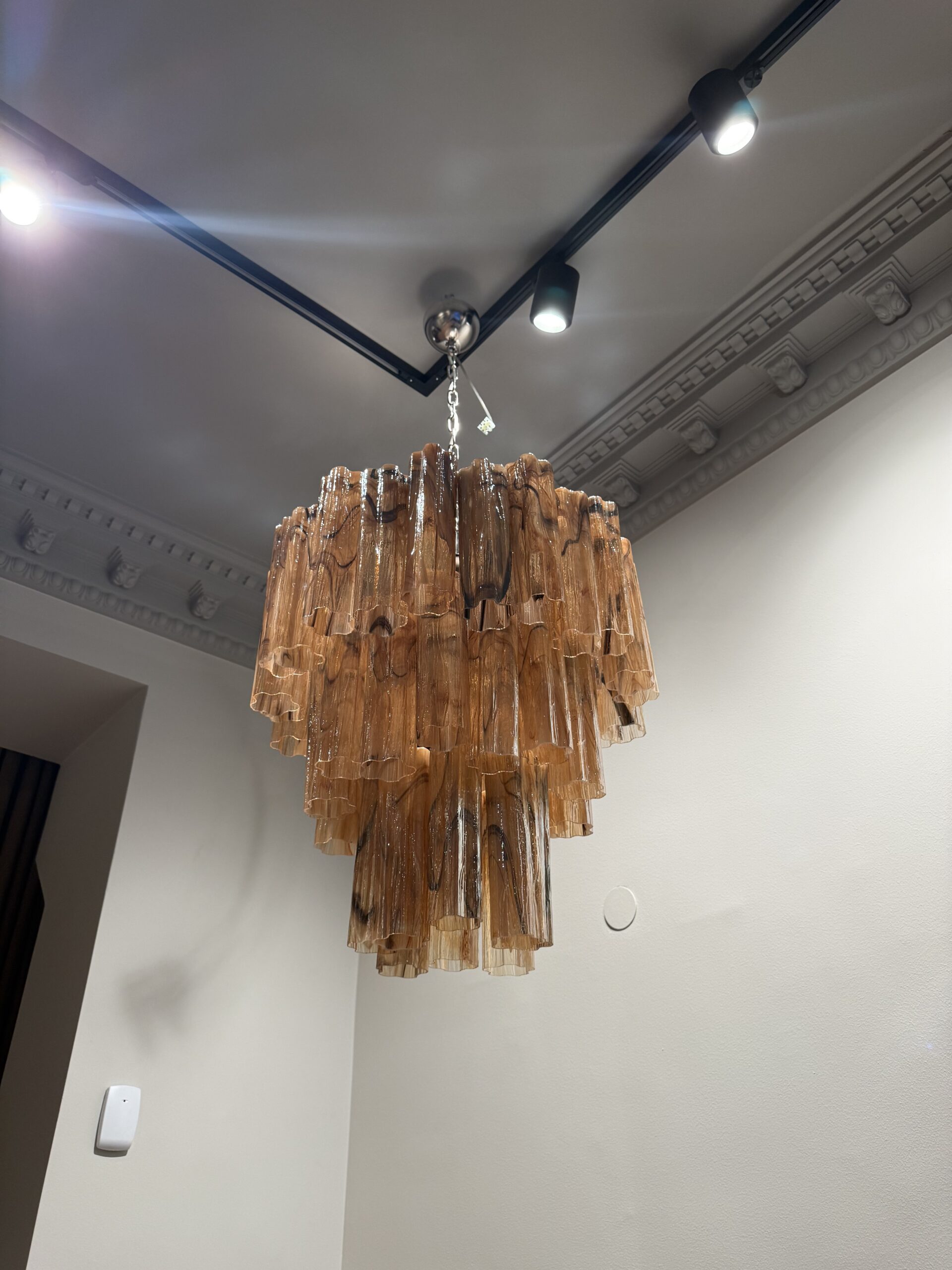 Caramel Alabaster Murano Tubular Chandelier – 48 Glass Prisms — additional view
