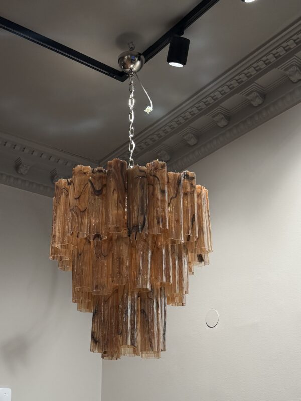 Caramel Alabaster Murano Tubular Chandelier – 48 Glass Prisms in handblown Italian glass