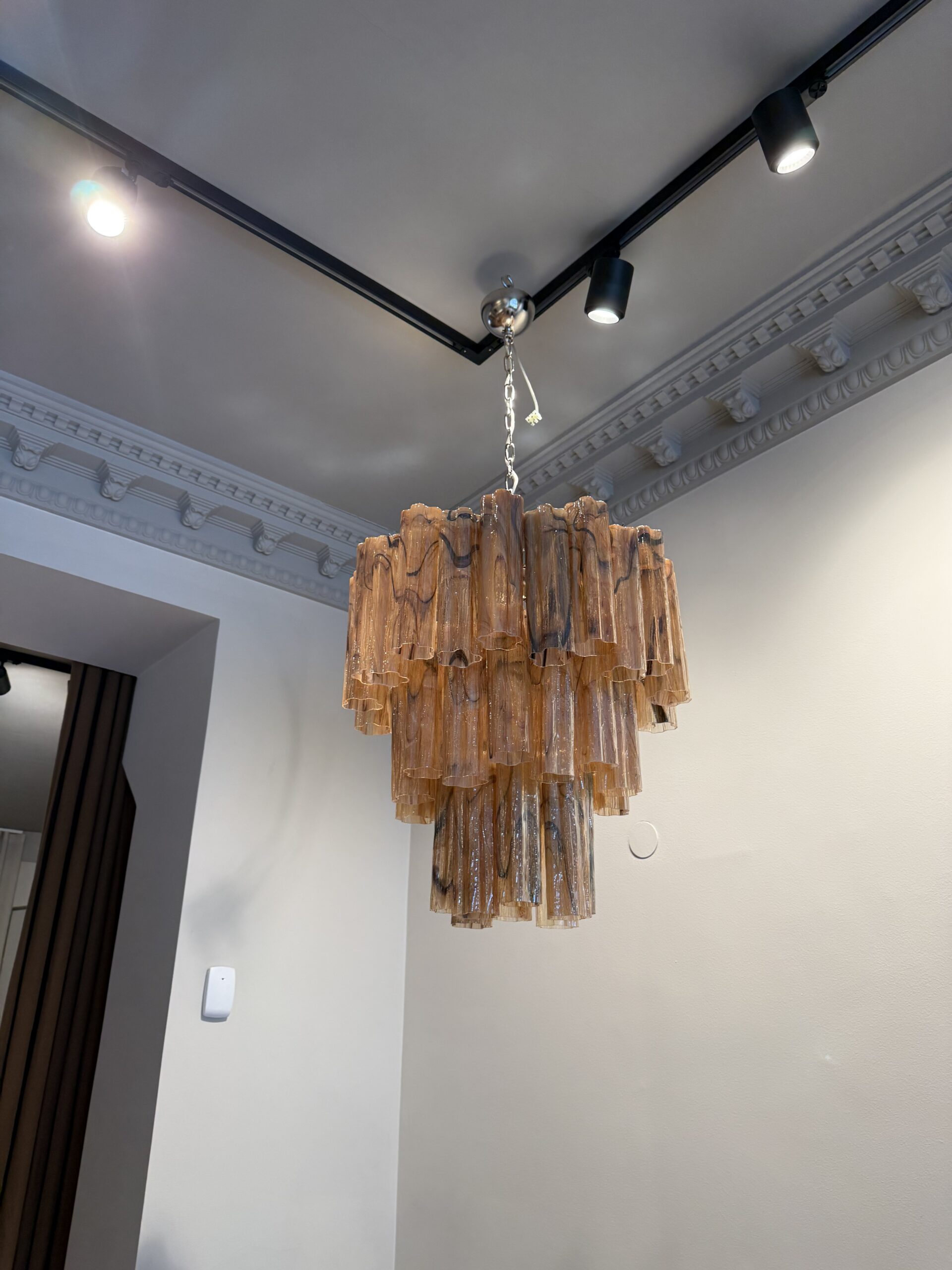 Caramel Alabaster Murano Tubular Chandelier – 48 Glass Prisms — additional view 2